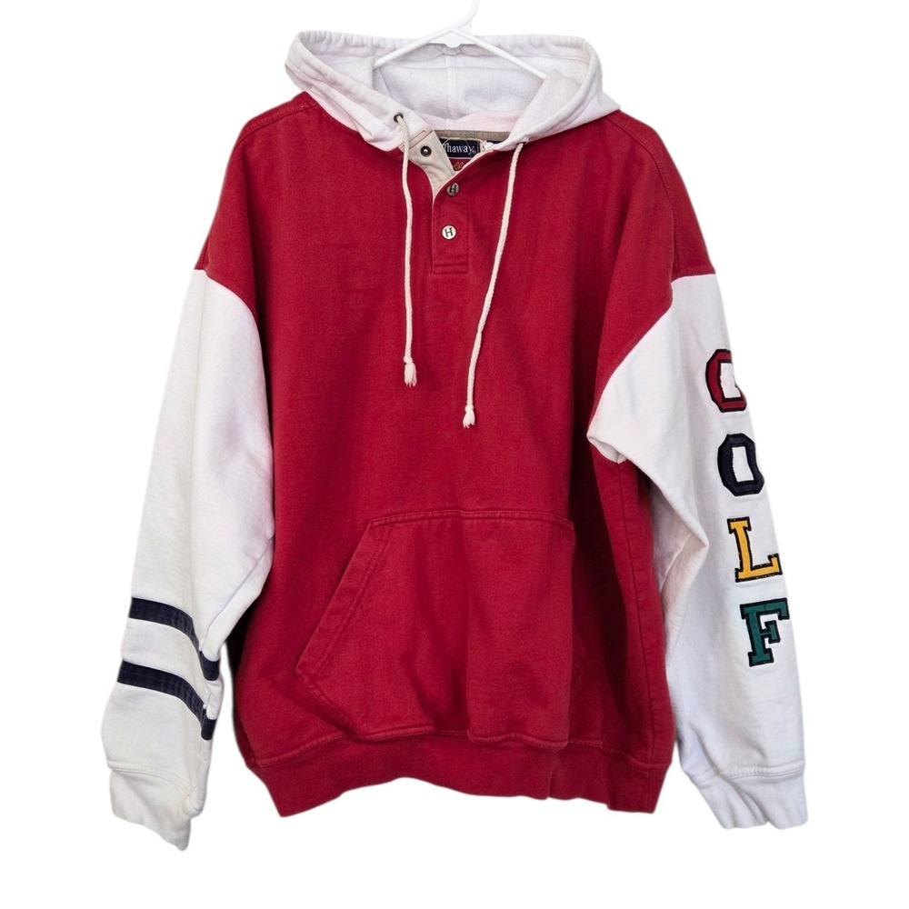 Vintage Hathaway Golf Sweatshirt Hoodie Color Block Patches RARE Men's L / XL